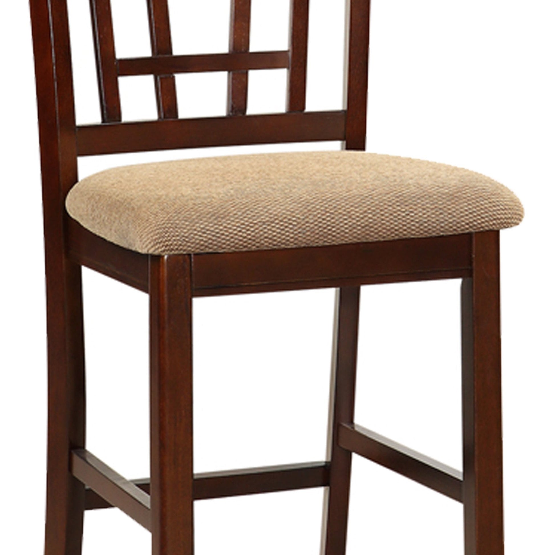 Set of 2 Chairs Dining Room Furniture Brown Solid wood Counter Height Chairs Upholstered Cushioned Unique back - 1st Choice Furniture Direct