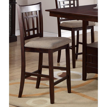 Set of 2 Chairs Dining Room Furniture Brown Solid wood Counter Height Chairs Upholstered Cushioned Unique back - 1st Choice Furniture Direct