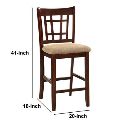 Set of 2 Chairs Dining Room Furniture Brown Solid wood Counter Height Chairs Upholstered Cushioned Unique back - 1st Choice Furniture Direct