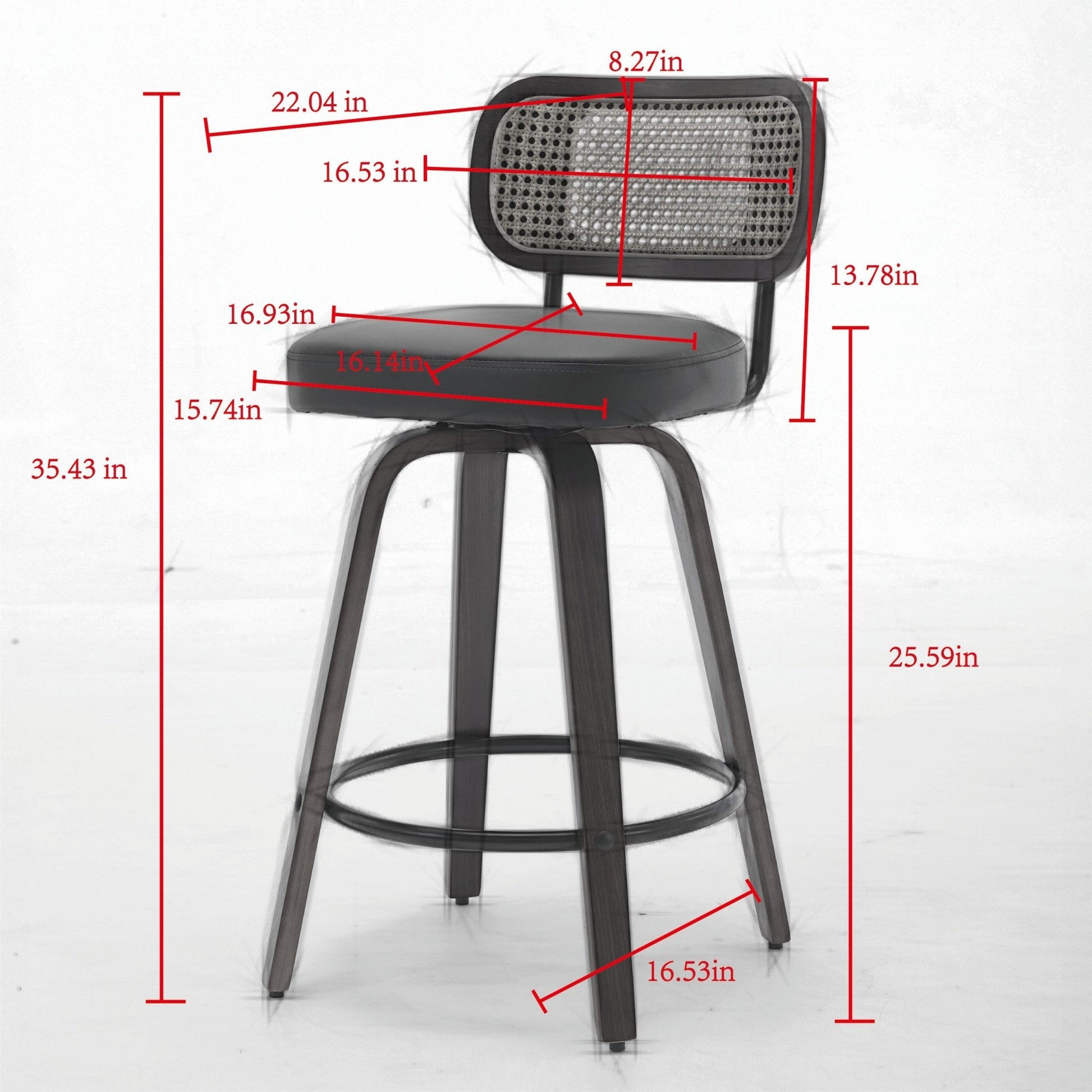 Set of 2 Counter Height Bar Stools - 26 inch Rattan Counter Height Stools with Cane Back, Upholstered Seat, Walnut Craftsmanship, Swivel Counter Stools for Island/Kitchen/Counter/Bar (Walnut /Beige) - 1st Choice Furniture Direct