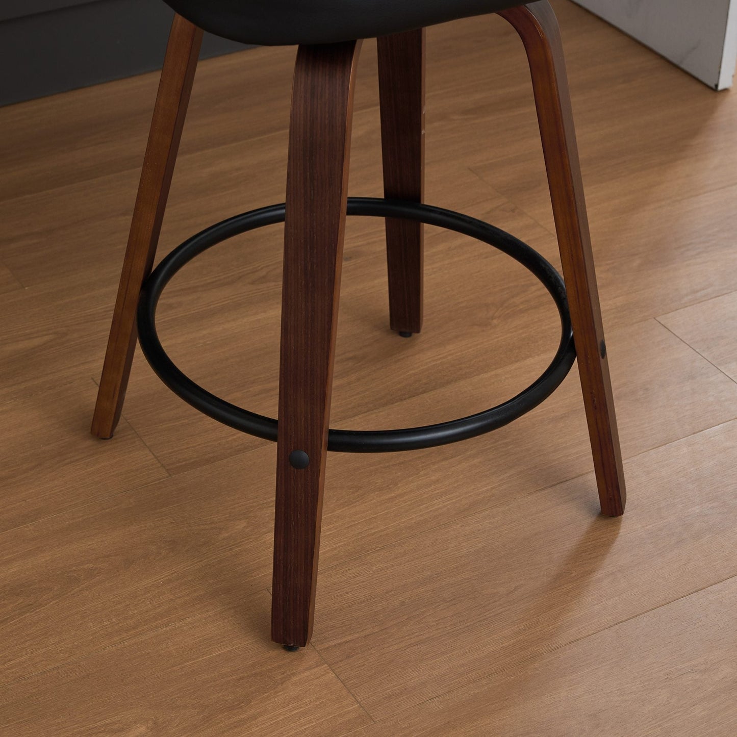 Set of 2 Counter Height Bar Stools - 26 inch Rattan Counter Height Stools with Cane Back, Upholstered Seat, Walnut Craftsmanship, Swivel Counter Stools for Island/Kitchen/Counter/Bar (Walnut Black) - 1st Choice Furniture Direct
