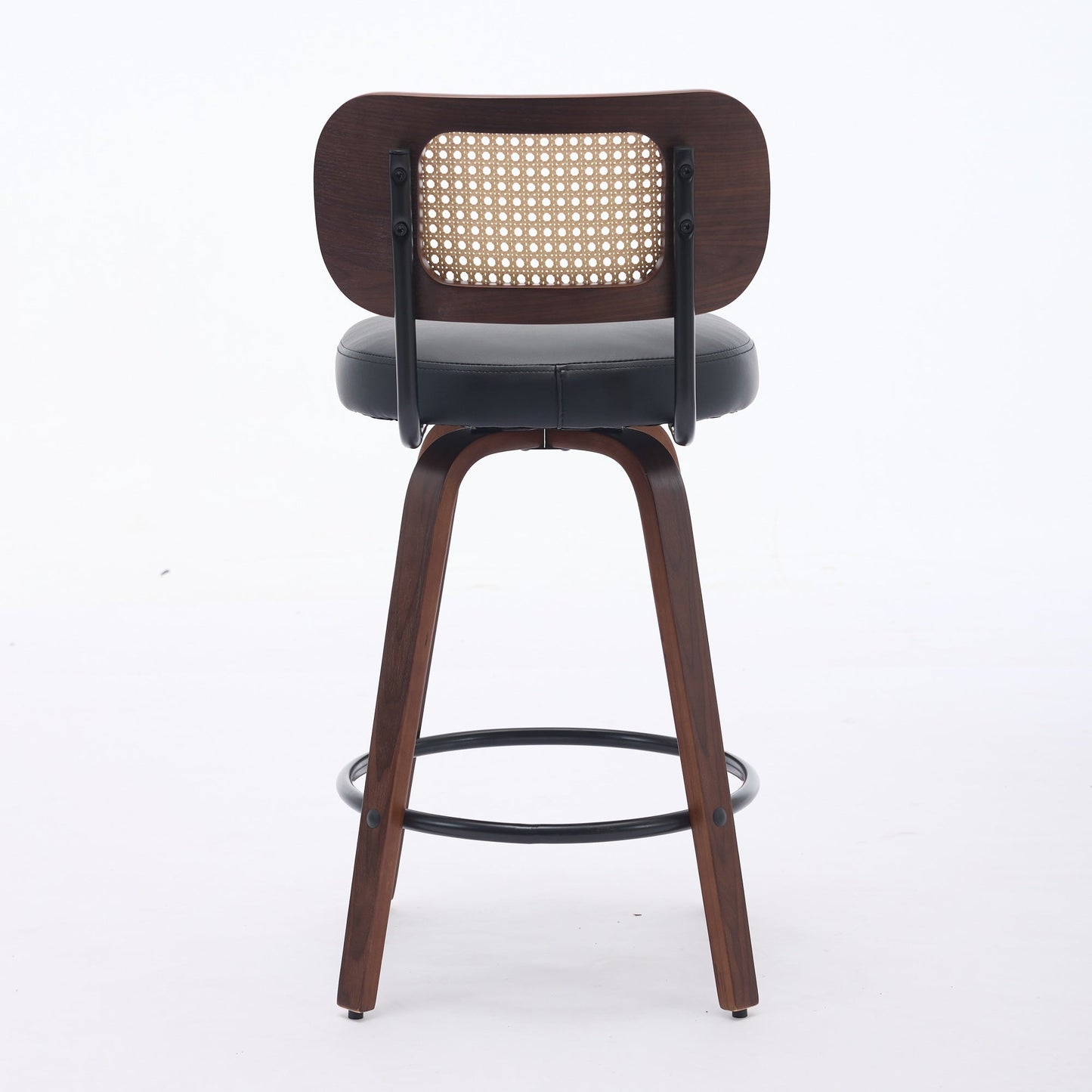 Set of 2 Counter Height Bar Stools - 26 inch Rattan Counter Height Stools with Cane Back, Upholstered Seat, Walnut Craftsmanship, Swivel Counter Stools for Island/Kitchen/Counter/Bar (Walnut Black) - 1st Choice Furniture Direct
