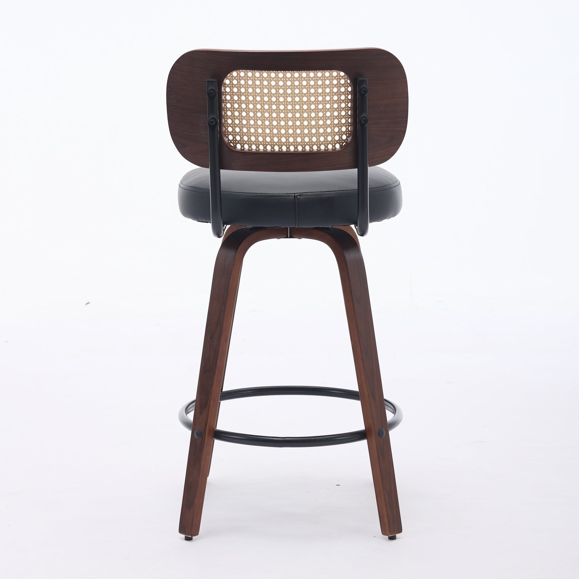 Set of 2 Counter Height Bar Stools - 26 inch Rattan Counter Height Stools with Cane Back, Upholstered Seat, Walnut Craftsmanship, Swivel Counter Stools for Island/Kitchen/Counter/Bar (Walnut Black) - 1st Choice Furniture Direct