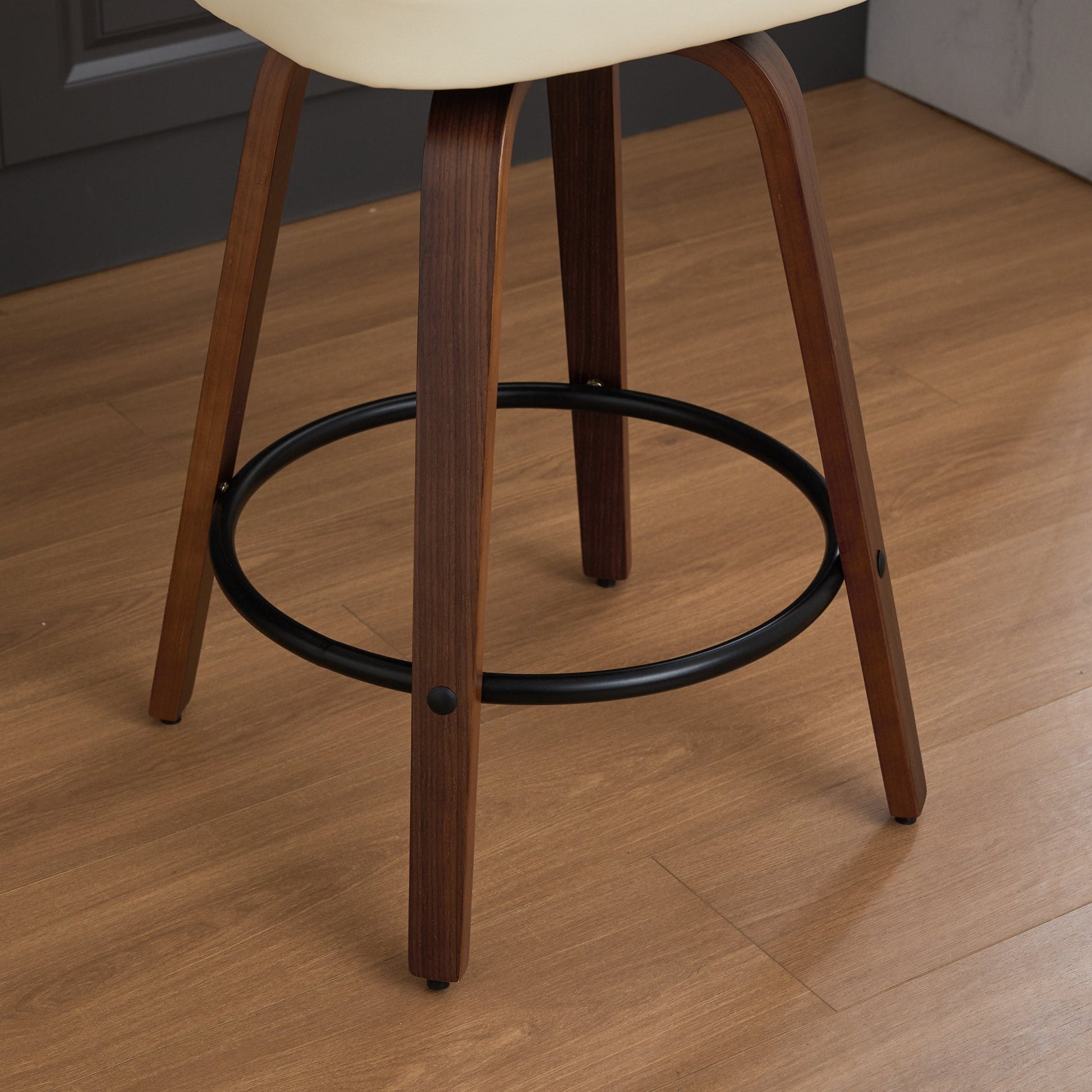 Set of 2 Counter Height Bar Stools - 26 inch Rattan Counter Height Stools with Cane Back, Upholstered Seat, Walnut Craftsmanship, Swivel Counter Stools for Island/Kitchen/Counter/Bar (Walnut /Beige) - 1st Choice Furniture Direct