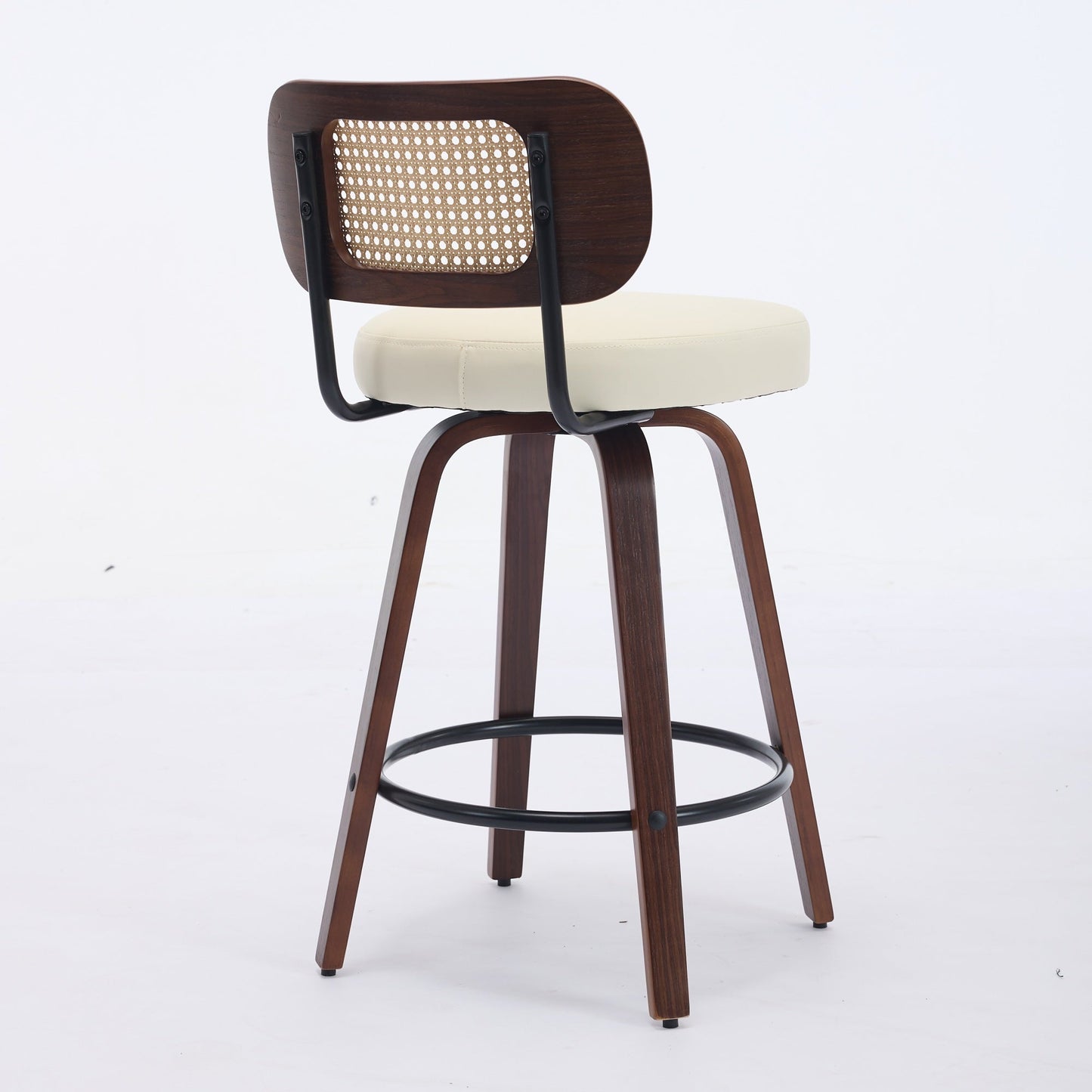 Set of 2 Counter Height Bar Stools - 26 inch Rattan Counter Height Stools with Cane Back, Upholstered Seat, Walnut Craftsmanship, Swivel Counter Stools for Island/Kitchen/Counter/Bar (Walnut /Beige) - 1st Choice Furniture Direct
