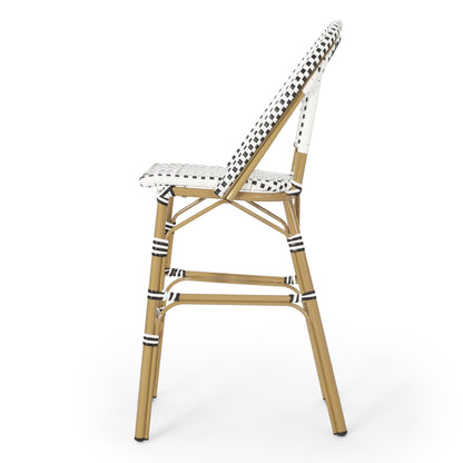 Set of 2 French Bistro Outdoor Bar Stools with Wicker - 1st Choice Furniture Direct
