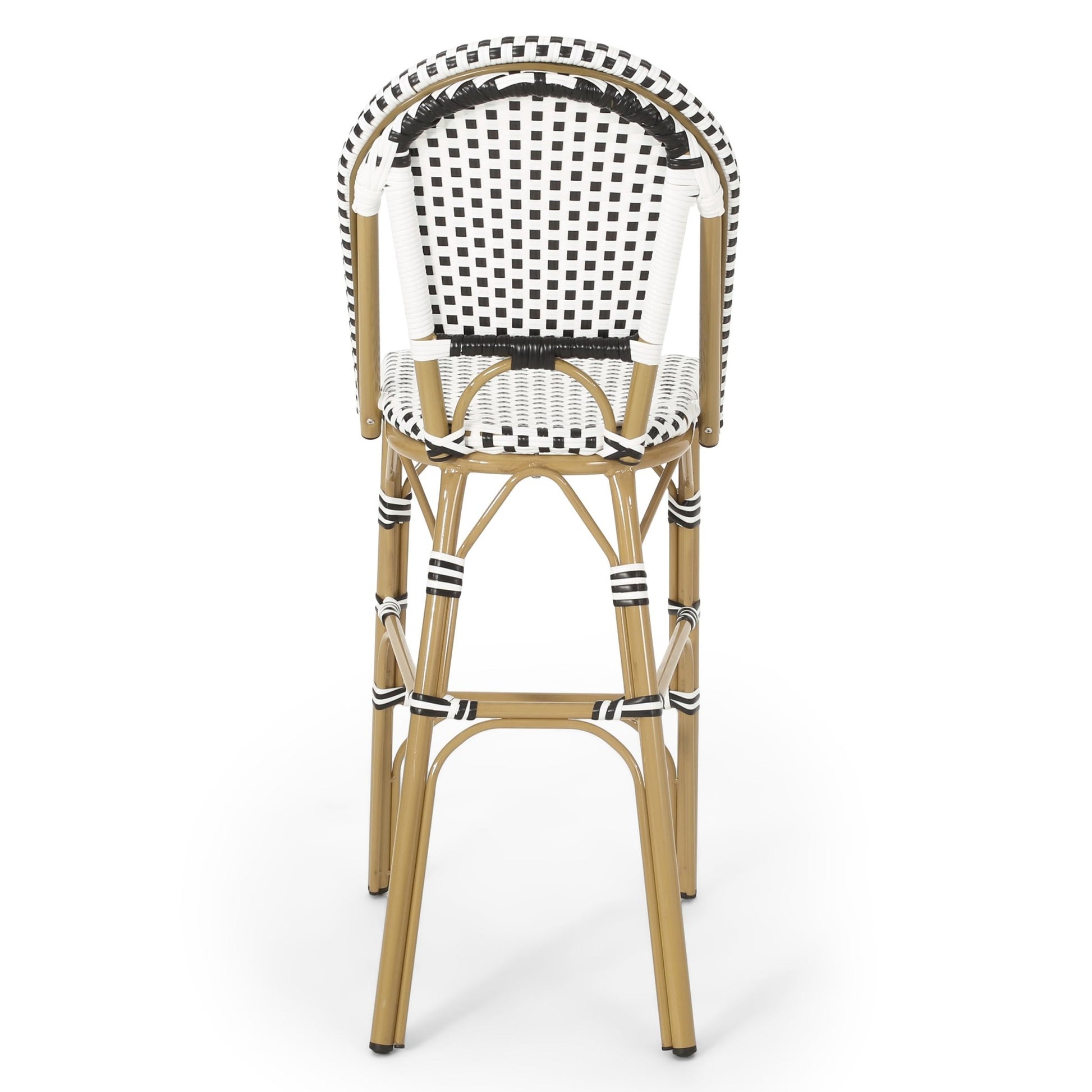 Set of 2 French Bistro Outdoor Bar Stools with Wicker - 1st Choice Furniture Direct
