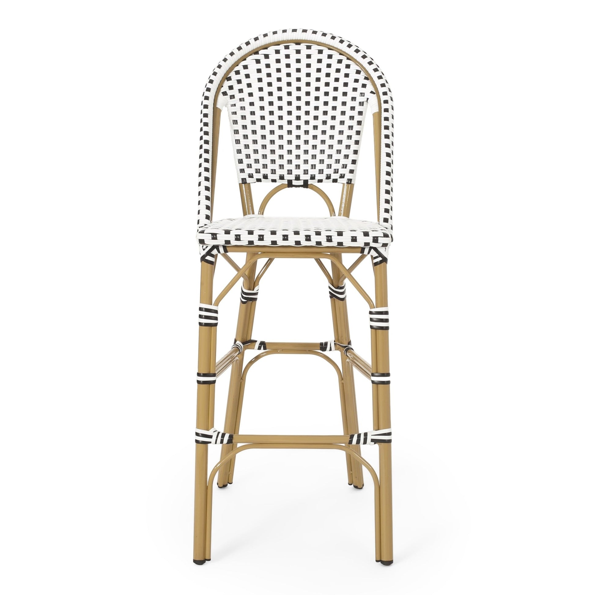 Set of 2 French Bistro Outdoor Bar Stools with Wicker - 1st Choice Furniture Direct