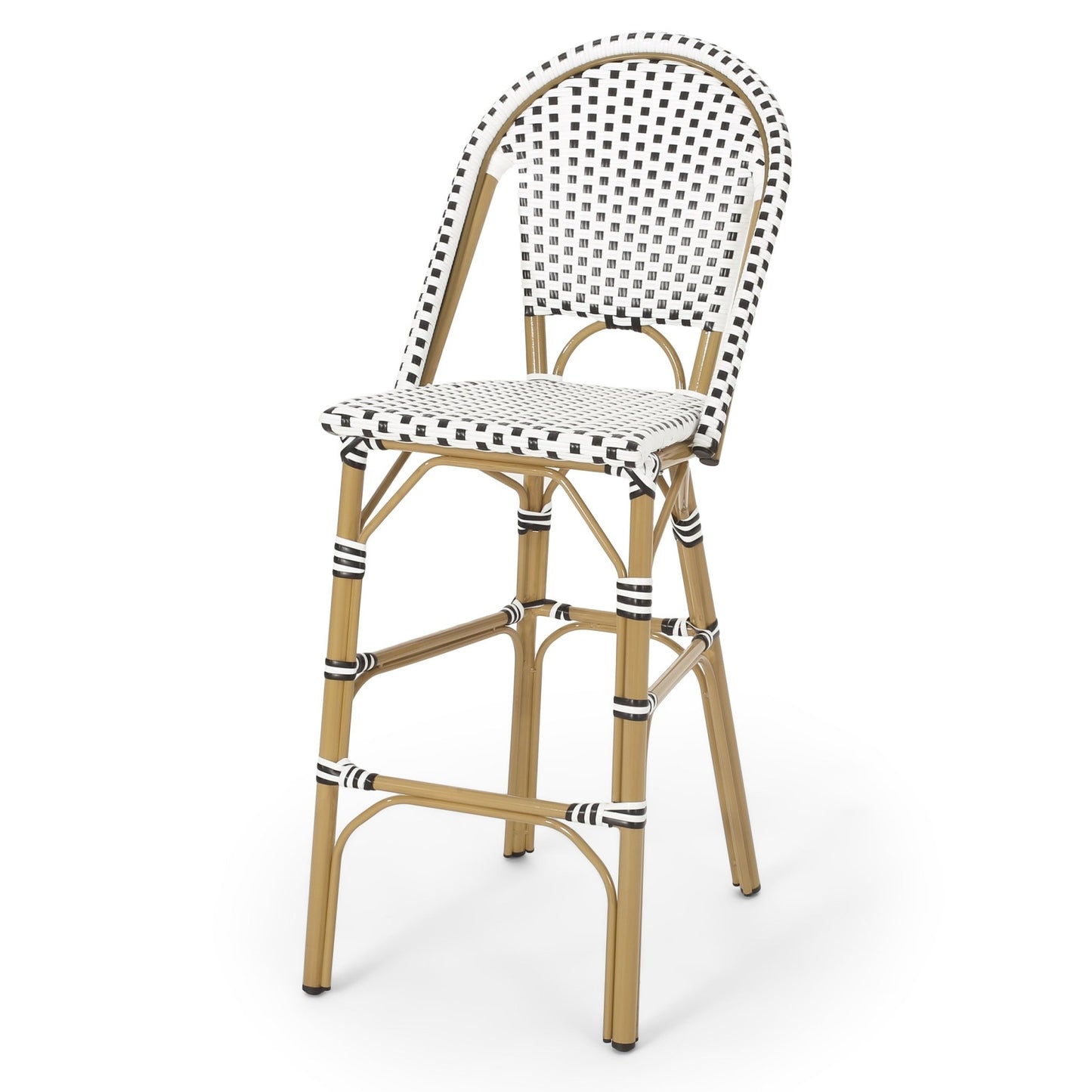 Set of 2 French Bistro Outdoor Bar Stools with Wicker - 1st Choice Furniture Direct