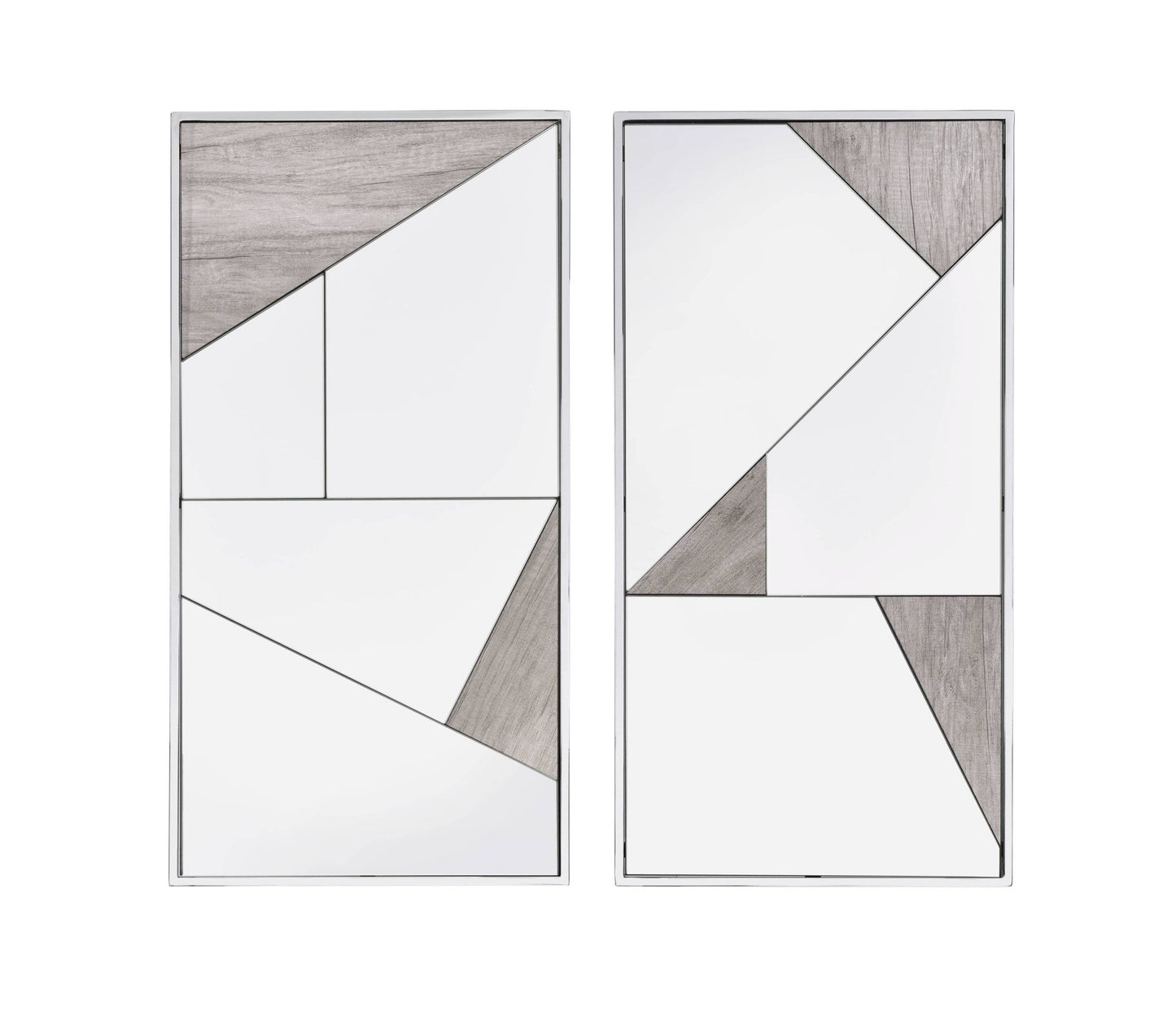 Set of 2 Geometric Wall Mirrors with Chrome Frame and Oak Accents - 1st Choice Furniture Direct