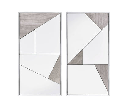 Set of 2 Geometric Wall Mirrors with Chrome Frame and Oak Accents - 1st Choice Furniture Direct