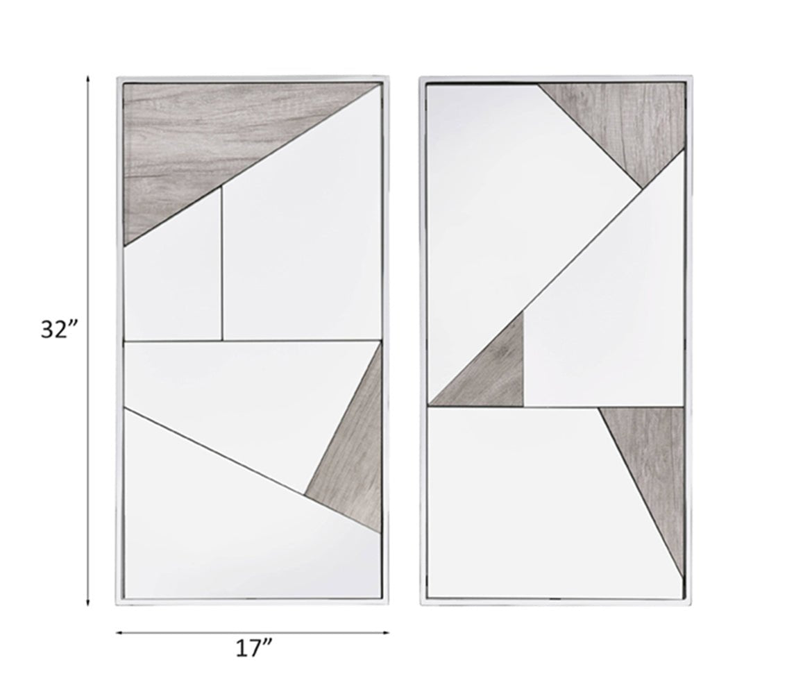 Set of 2 Geometric Wall Mirrors with Chrome Frame and Oak Accents - 1st Choice Furniture Direct