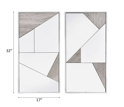 Set of 2 Geometric Wall Mirrors with Chrome Frame and Oak Accents - 1st Choice Furniture Direct