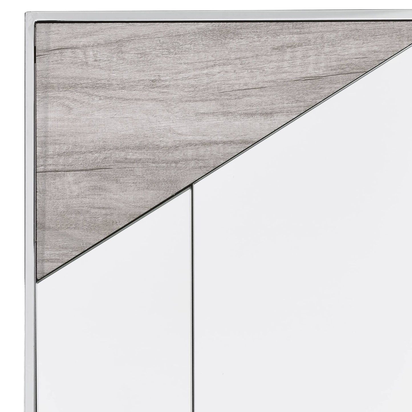 Set of 2 Geometric Wall Mirrors with Chrome Frame and Oak Accents - 1st Choice Furniture Direct