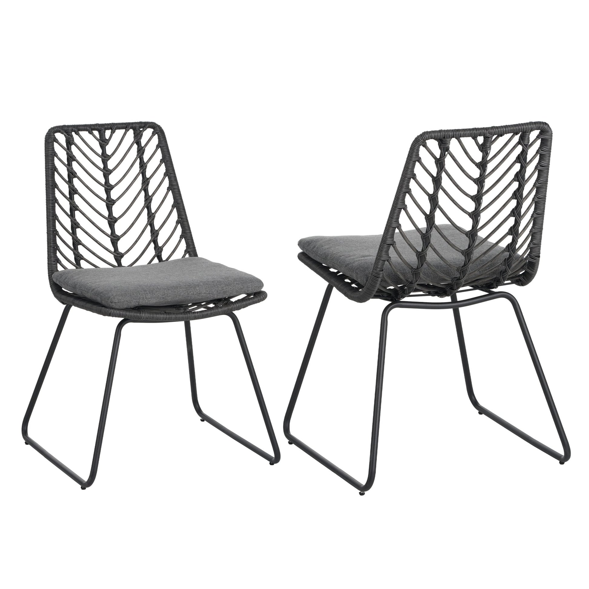 Set of 2 Gray PE Rattan Outdoor Dining Chairs with Cushions - 1st Choice Furniture Direct