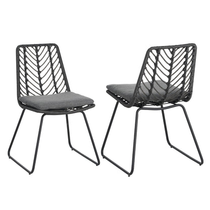 Set of 2 Gray PE Rattan Outdoor Dining Chairs with Cushions - 1st Choice Furniture Direct
