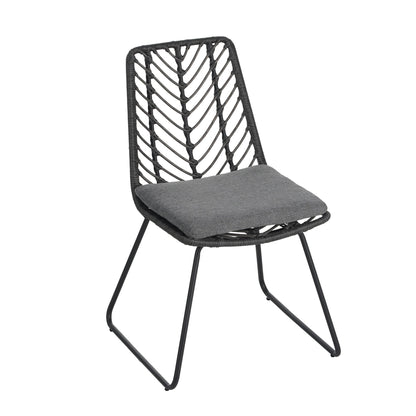 Set of 2 Gray PE Rattan Outdoor Dining Chairs with Cushions - 1st Choice Furniture Direct