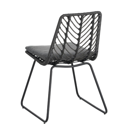Set of 2 Gray PE Rattan Outdoor Dining Chairs with Cushions - 1st Choice Furniture Direct