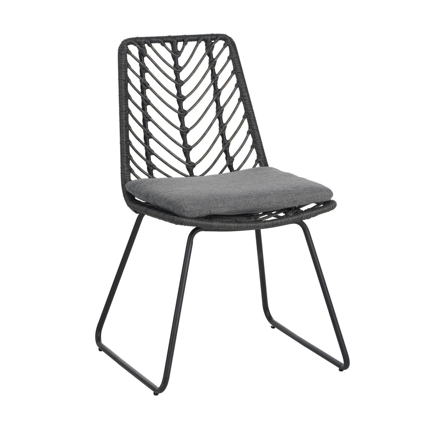 Set of 2 Gray PE Rattan Outdoor Dining Chairs with Cushions - 1st Choice Furniture Direct