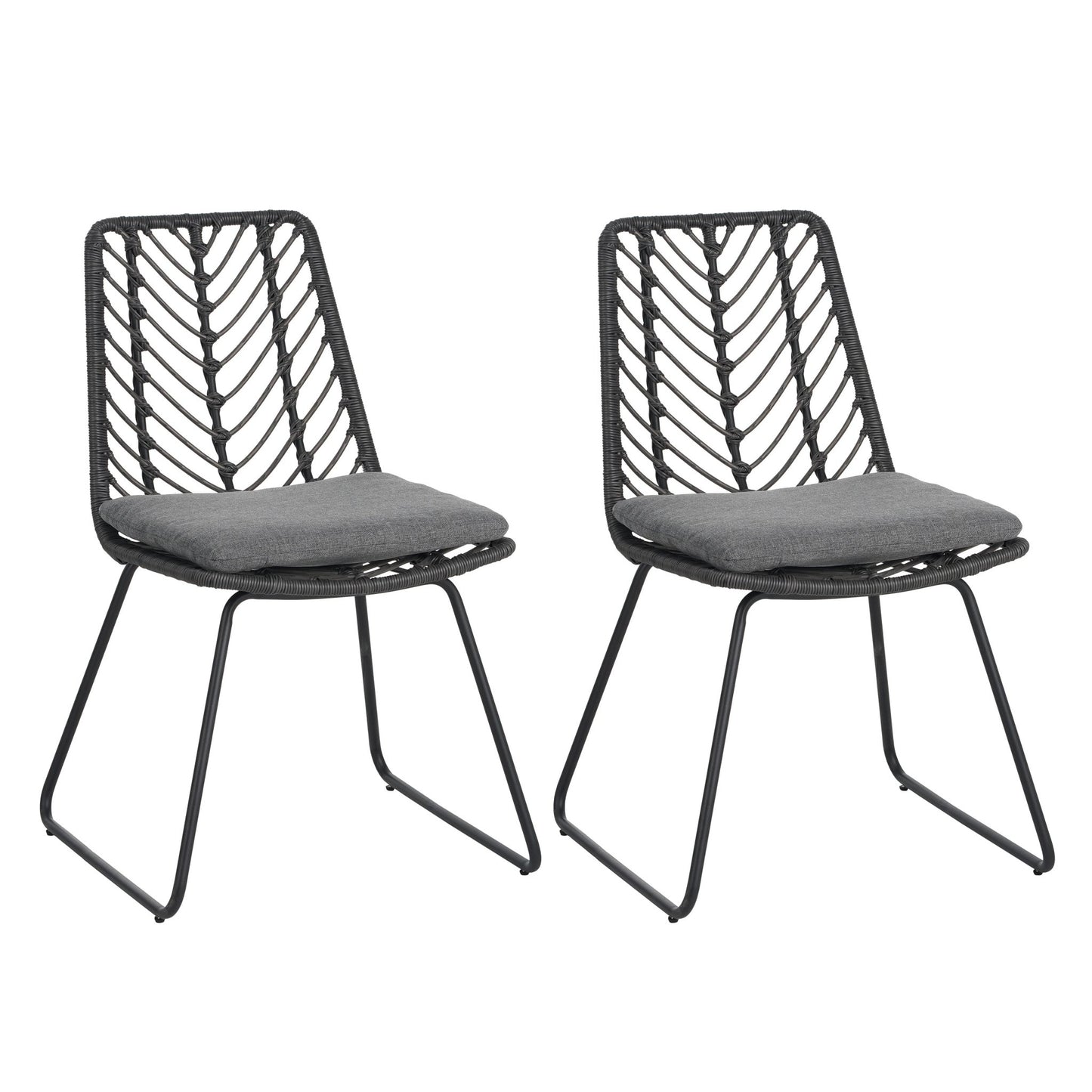 Set of 2 Gray PE Rattan Outdoor Dining Chairs with Cushions - 1st Choice Furniture Direct