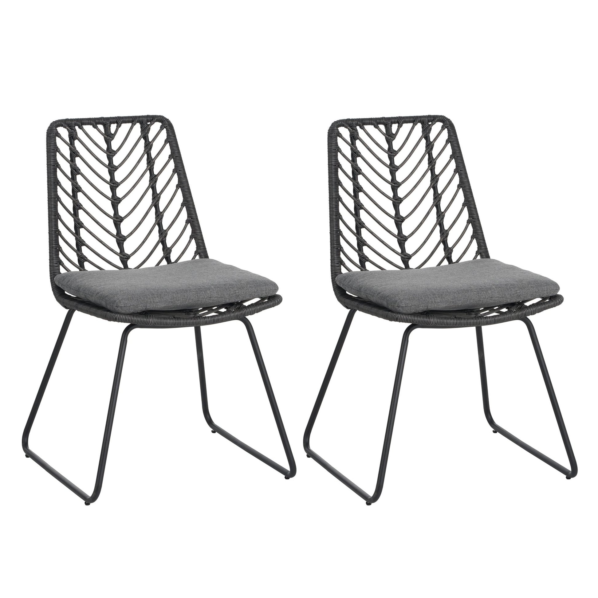 Set of 2 Gray PE Rattan Outdoor Dining Chairs with Cushions - 1st Choice Furniture Direct