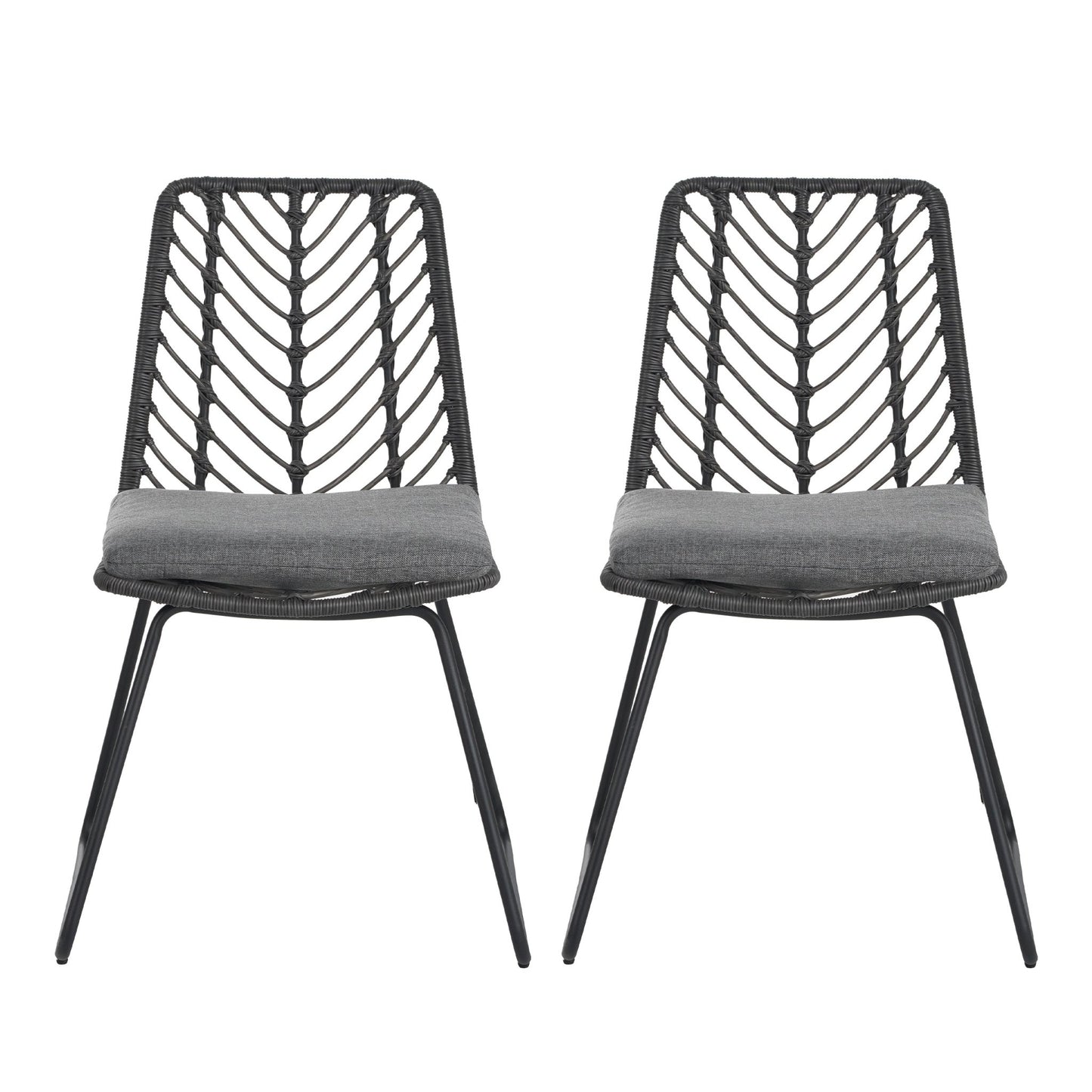Set of 2 Gray PE Rattan Outdoor Dining Chairs with Cushions - 1st Choice Furniture Direct