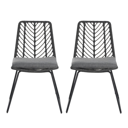 Set of 2 Gray PE Rattan Outdoor Dining Chairs with Cushions - 1st Choice Furniture Direct
