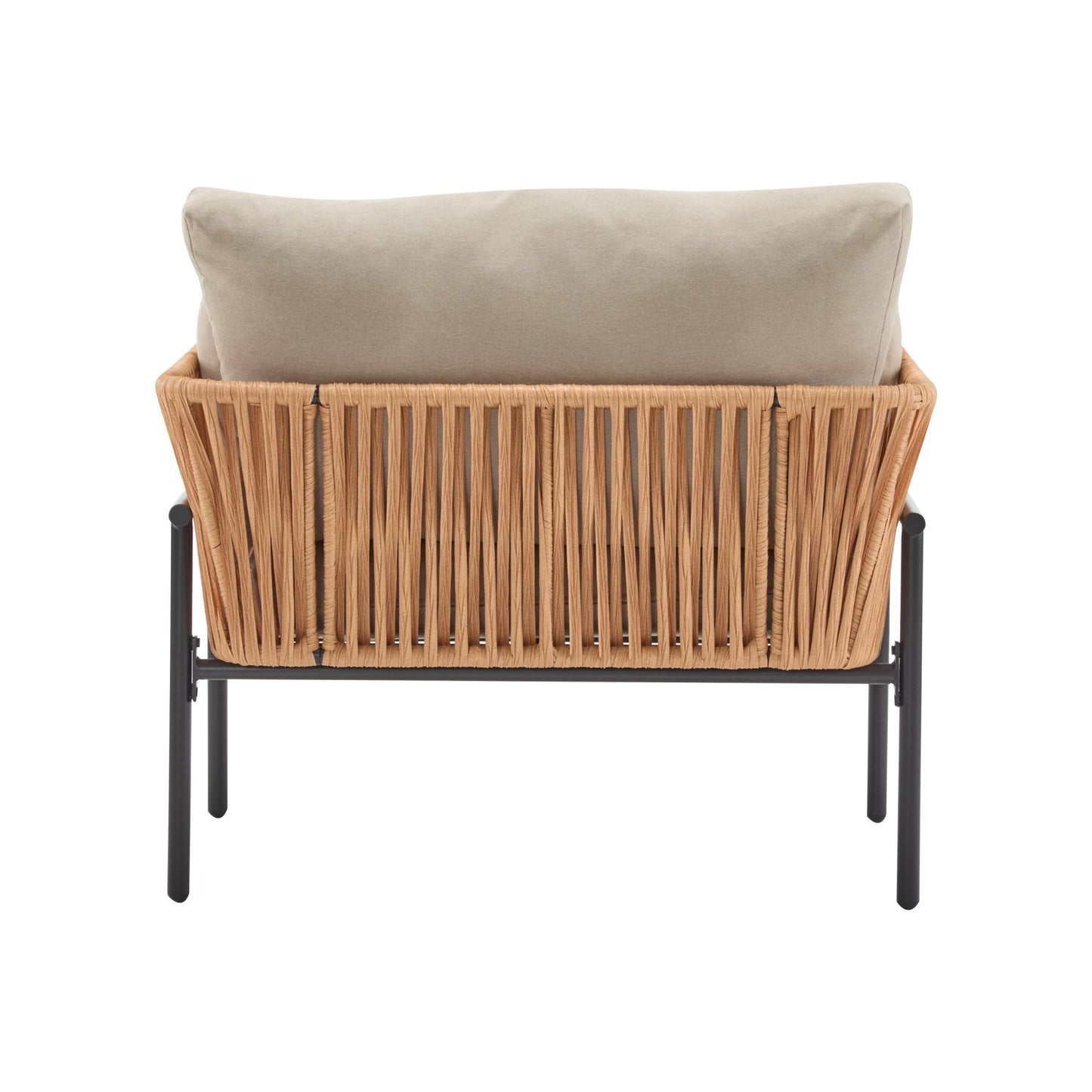 Set of 2 Lounge Chairs with Cushions, Beige and Light Wood - Tone Rope Accents, Iron and PE Rattan, 36 Inches - 1st Choice Furniture Direct