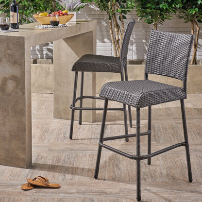 Set of 2 Outdoor PE Rattan Barstools – Weather Resistant Patio Chairs - 1st Choice Furniture Direct