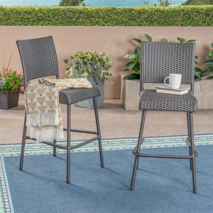 Set of 2 Outdoor PE Rattan Barstools – Weather Resistant Patio Chairs - 1st Choice Furniture Direct