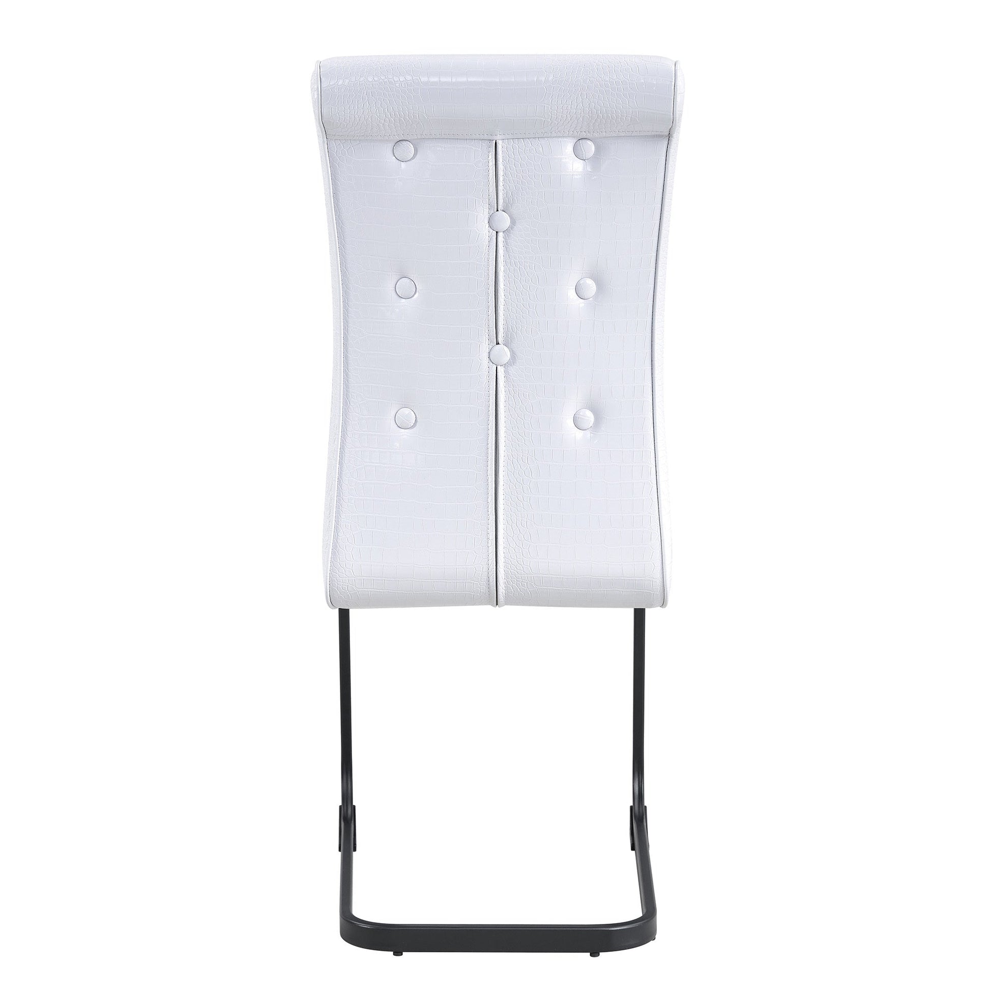 Set of 2 Retro Alligator Skin Upholstered Dining Chairs with Crystal Buckle Design, Black Metal Bow Legs, Faux Leather in White - 1st Choice Furniture Direct