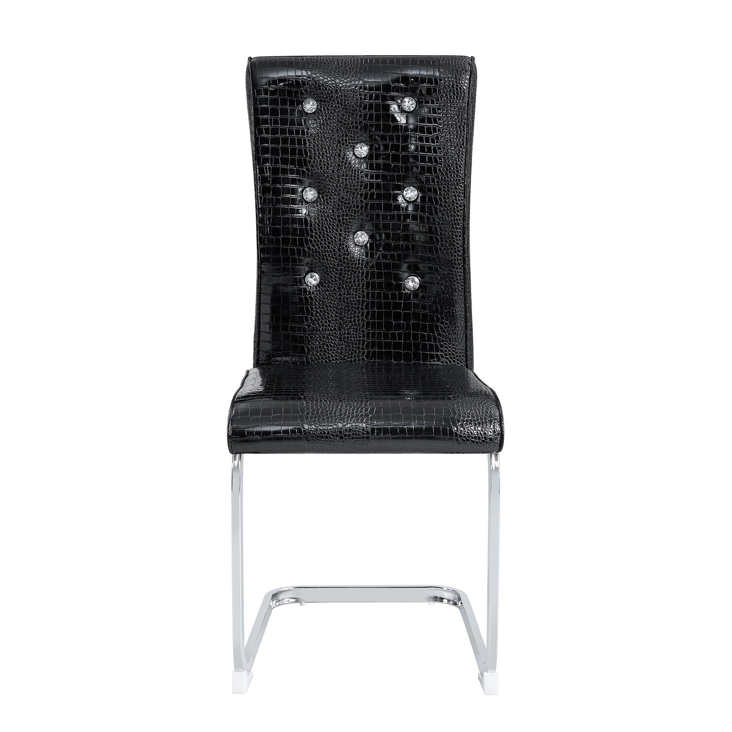 Set of 2 Retro Alligator Skin Upholstered Dining Chairs with Crystal Buckle Design in Black, Faux Leather and Electroplated Metal Legs - 1st Choice Furniture Direct