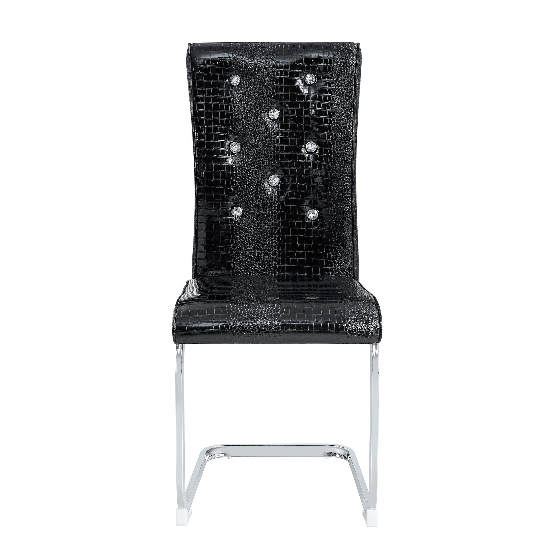 Set of 2 Retro Alligator Skin Upholstered Dining Chairs with Crystal Buckle Design in Black, Faux Leather and Electroplated Metal Legs - 1st Choice Furniture Direct
