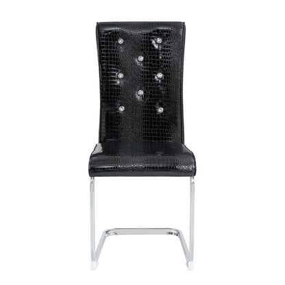 Set of 2 Retro Alligator Skin Upholstered Dining Chairs with Crystal Buckle Design in Black, Faux Leather and Electroplated Metal Legs - 1st Choice Furniture Direct
