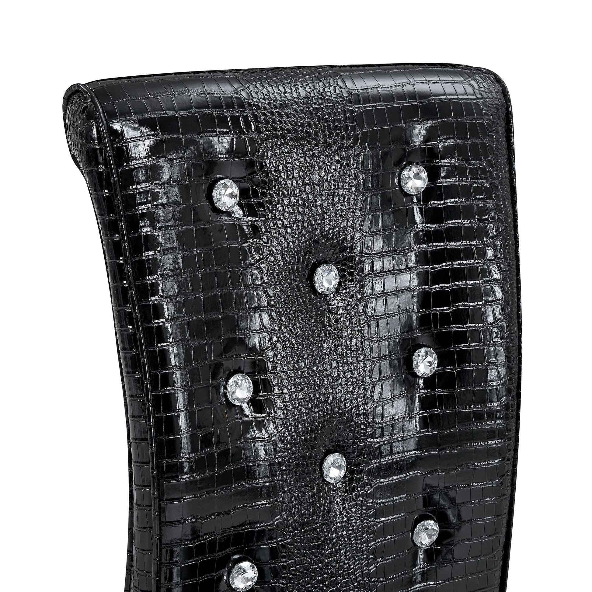 Set of 2 Retro Alligator Skin Upholstered Dining Chairs with Crystal Buckle Design in Black, Faux Leather and Electroplated Metal Legs - 1st Choice Furniture Direct