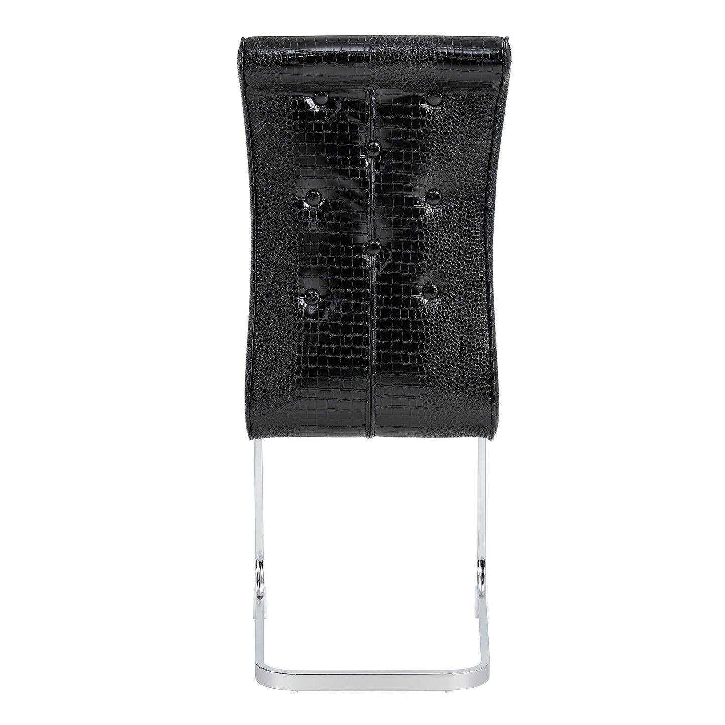 Set of 2 Retro Alligator Skin Upholstered Dining Chairs with Crystal Buckle Design in Black, Faux Leather and Electroplated Metal Legs - 1st Choice Furniture Direct