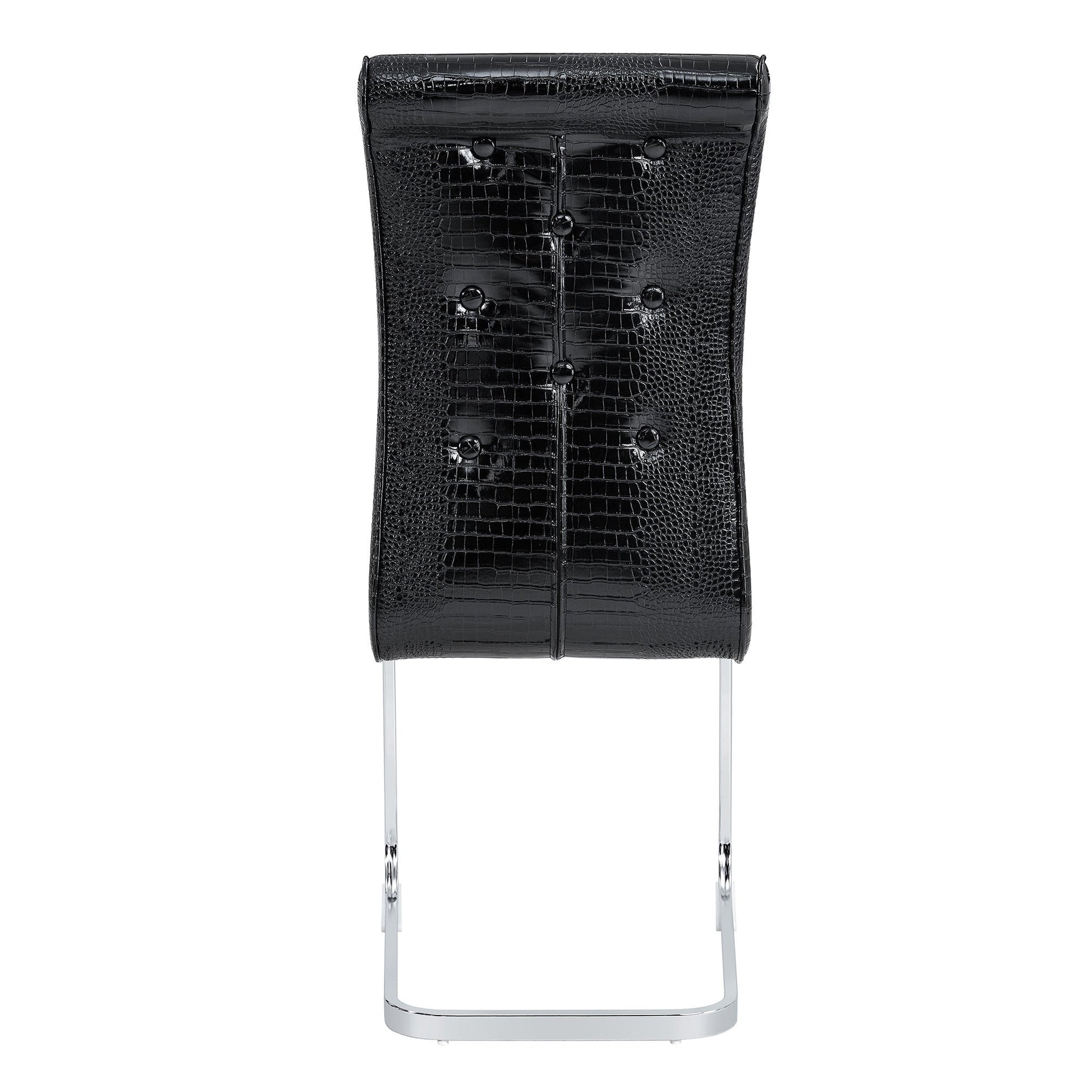 Set of 2 Retro Alligator Skin Upholstered Dining Chairs with Crystal Buckle Design in Black, Faux Leather and Electroplated Metal Legs - 1st Choice Furniture Direct