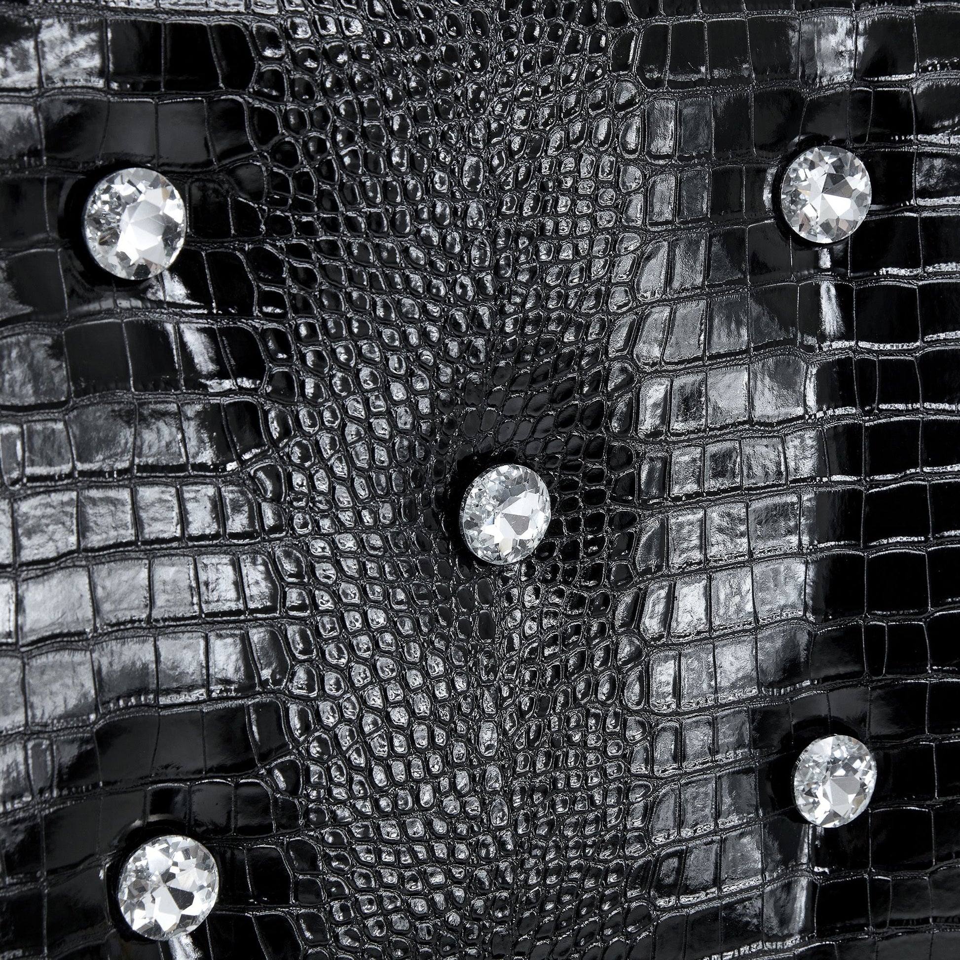 Set of 2 Retro Alligator Skin Upholstered Dining Chairs with Crystal Buckle Design in Black, Faux Leather and Electroplated Metal Legs - 1st Choice Furniture Direct