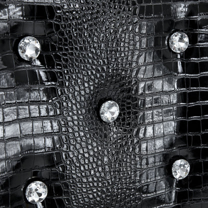 Set of 2 Retro Alligator Skin Upholstered Dining Chairs with Crystal Buckle Design in Black, Faux Leather and Electroplated Metal Legs - 1st Choice Furniture Direct