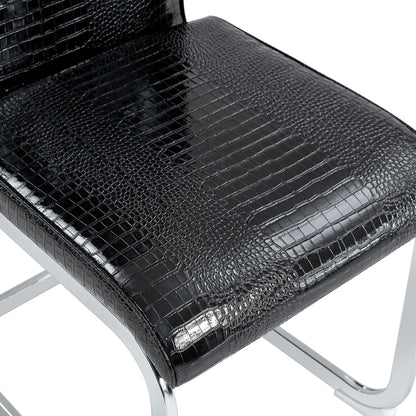 Set of 2 Retro Alligator Skin Upholstered Dining Chairs with Crystal Buckle Design in Black, Faux Leather and Electroplated Metal Legs - 1st Choice Furniture Direct