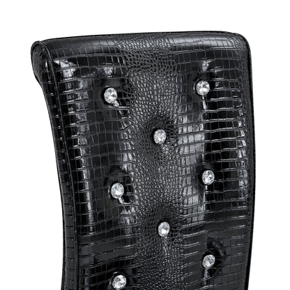 Set of 2 Retro Alligator Skin Upholstered Dining Chairs with Crystal Buckle Design in Black, Faux Leather and Electroplated Metal Legs - 1st Choice Furniture Direct