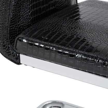 Set of 2 Retro Alligator Skin Upholstered Dining Chairs with Crystal Buckle Design in Black, Faux Leather and Electroplated Metal Legs - 1st Choice Furniture Direct