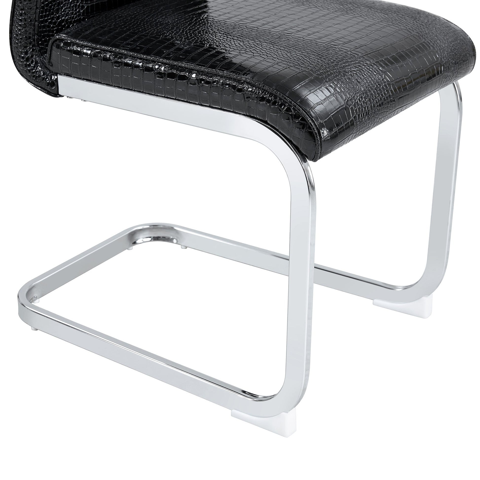 Set of 2 Retro Alligator Skin Upholstered Dining Chairs with Crystal Buckle Design in Black, Faux Leather and Electroplated Metal Legs - 1st Choice Furniture Direct