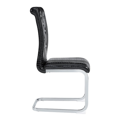 Set of 2 Retro Alligator Skin Upholstered Dining Chairs with Crystal Buckle Design in Black, Faux Leather and Electroplated Metal Legs - 1st Choice Furniture Direct