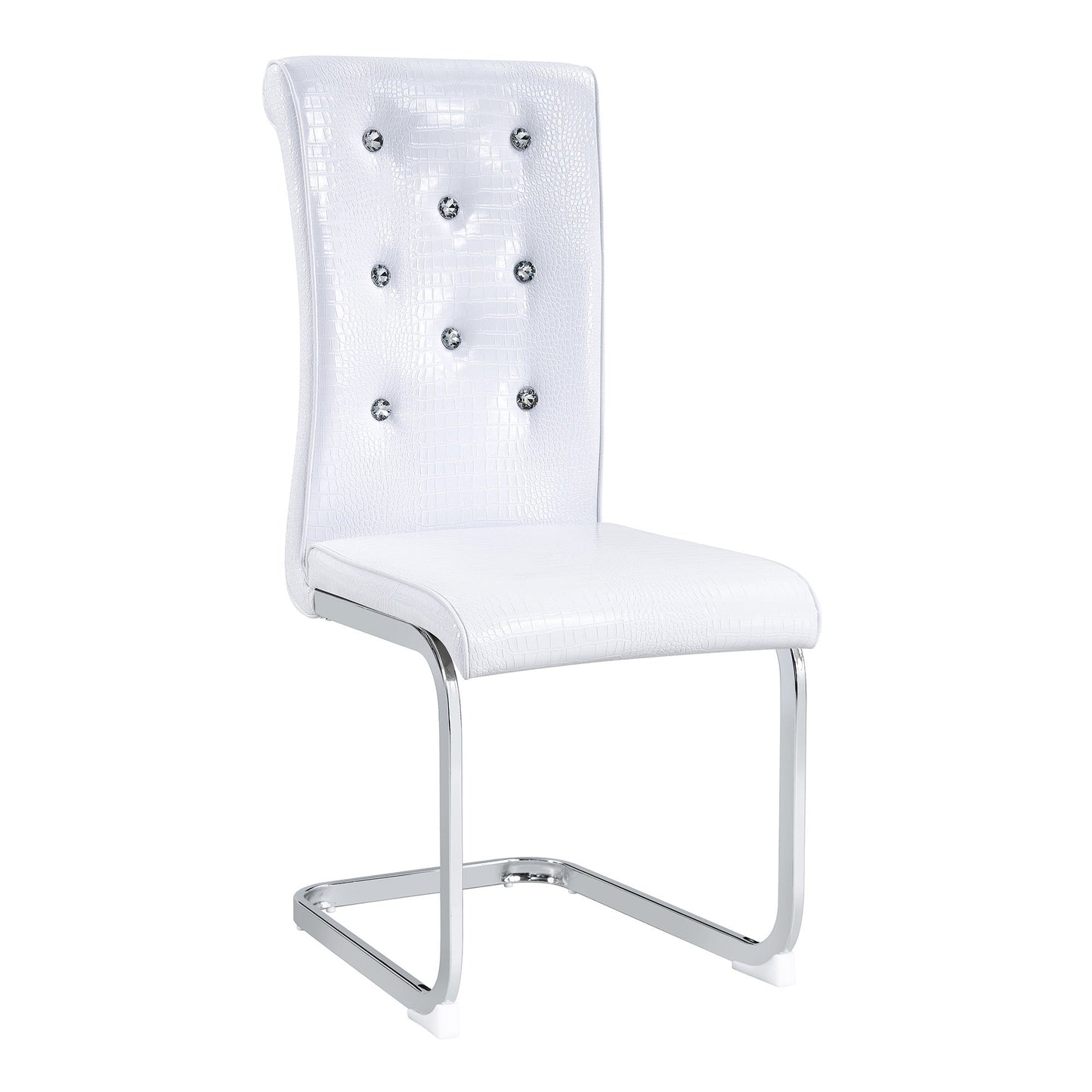 Set of 2 Retro Alligator Skin Upholstered Dining Chairs with Crystal Buckle Design in White, Faux Leather and Electroplated Metal Legs - 1st Choice Furniture Direct