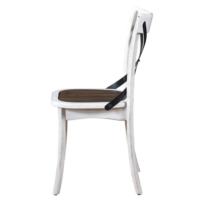 [Set of 2] Rustic Farmhouse Dining Chairs with Metal X - Back, Solid Wood Frame, Vintage Kitchen Side Chairs - 1st Choice Furniture Direct