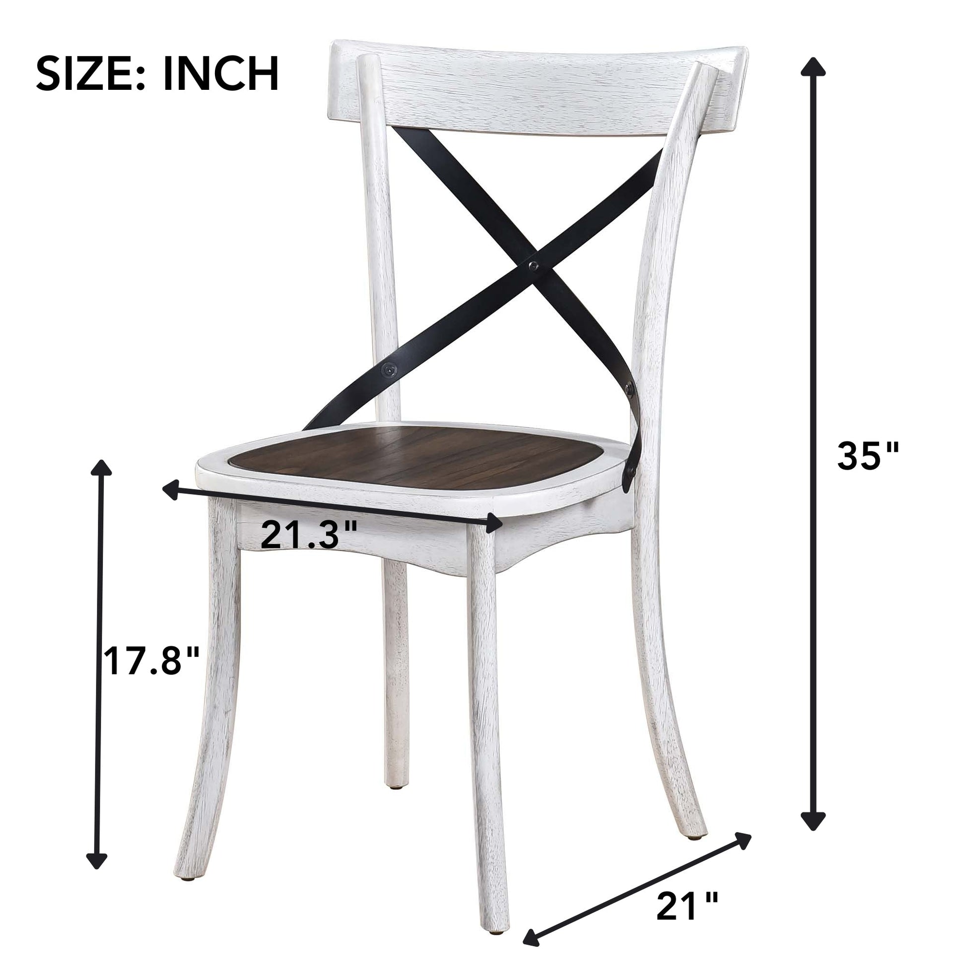 [Set of 2] Rustic Farmhouse Dining Chairs with Metal X - Back, Solid Wood Frame, Vintage Kitchen Side Chairs - 1st Choice Furniture Direct