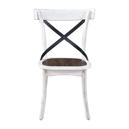 [Set of 2] Rustic Farmhouse Dining Chairs with Metal X - Back, Solid Wood Frame, Vintage Kitchen Side Chairs - 1st Choice Furniture Direct