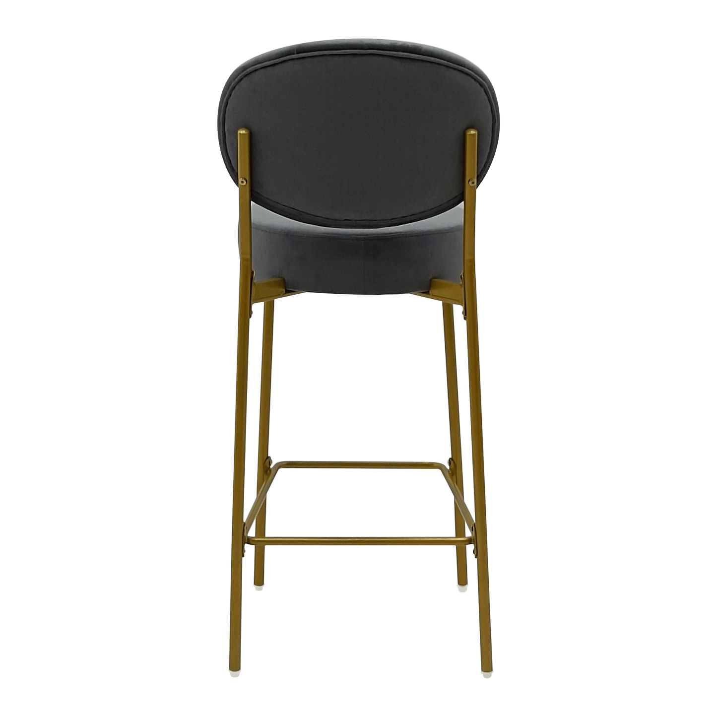 Set of 2 Velvet Upholstered Bar Stools Round Counter Stool with Backrest & Footrest Dining Chairs for Kitchen Island (Gray) - 1st Choice Furniture Direct