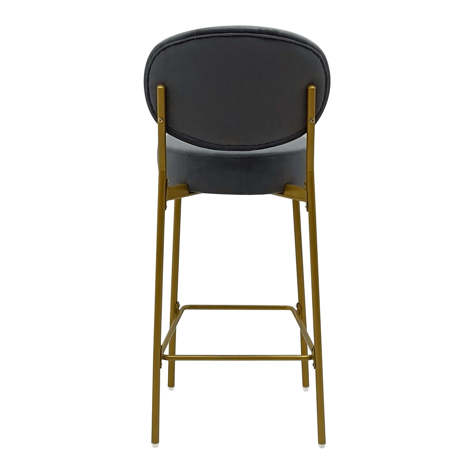 Set of 2 Velvet Upholstered Bar Stools Round Counter Stool with Backrest & Footrest Dining Chairs for Kitchen Island (Gray) - 1st Choice Furniture Direct